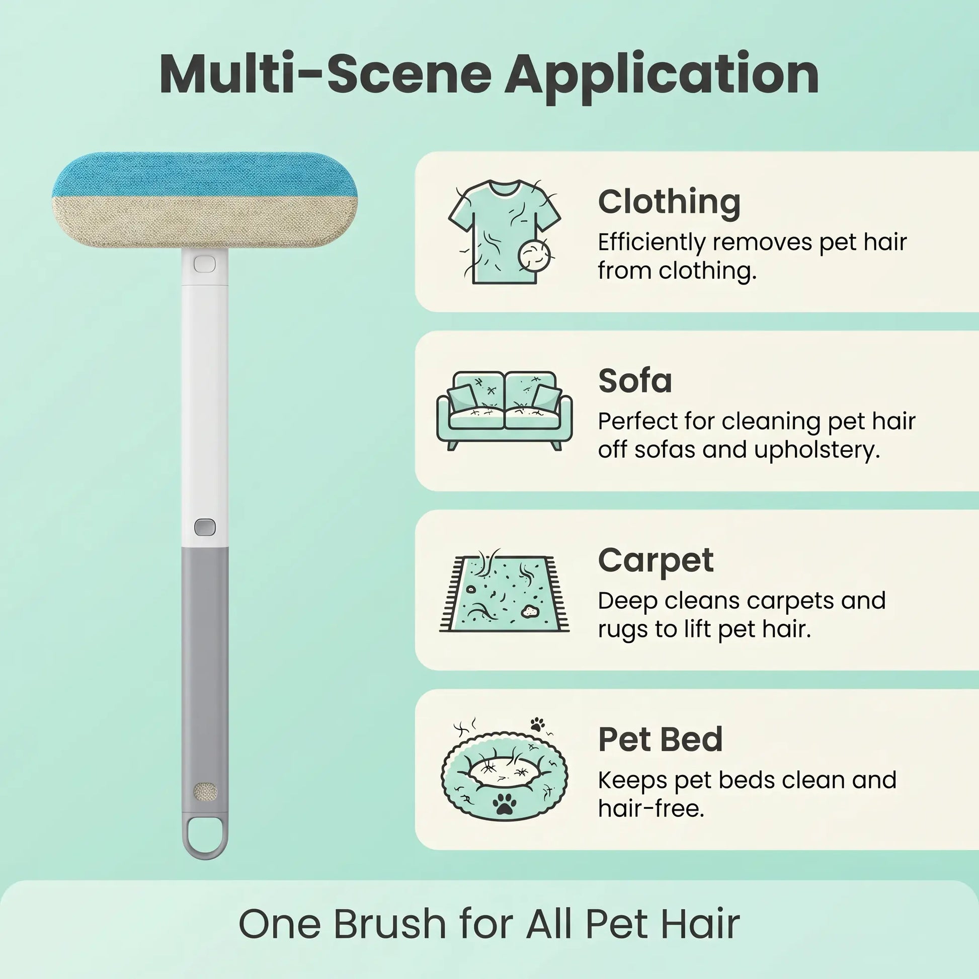 Enhanced Pet Hair Removal Brush with Extended Handle, Versatile Lint Cleaning Tool for Furniture, Bedding, Clothing, and Vehicle Interiors