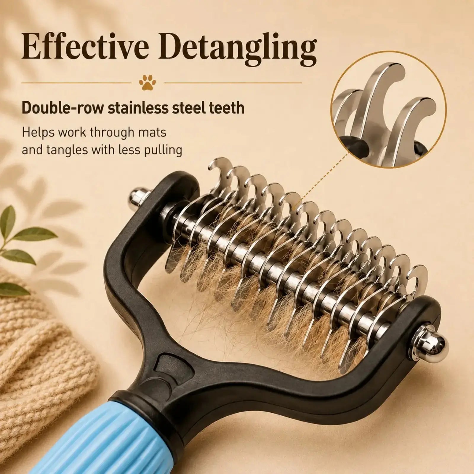 Professional Pet Detangling Comb for Dogs and Cats - Stainless Steel Grooming Tool for Loose Hair Removal, Light Mats, Tangles, Shedding, and Daily Coat Care