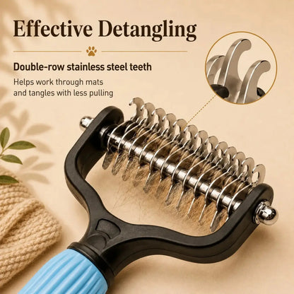 Professional Pet Detangling Comb for Dogs and Cats - Stainless Steel Grooming Tool for Loose Hair Removal, Light Mats, Tangles, Shedding, and Daily Coat Care