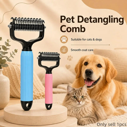Professional Pet Detangling Comb for Dogs and Cats - Stainless Steel Grooming Tool for Loose Hair Removal, Light Mats, Tangles, Shedding, and Daily Coat Care