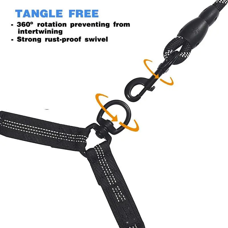 Dual Dog Leash with 360° Swivel, No-Tangle Design, and Shock Absorbing Bungee for Walking Two Dogs