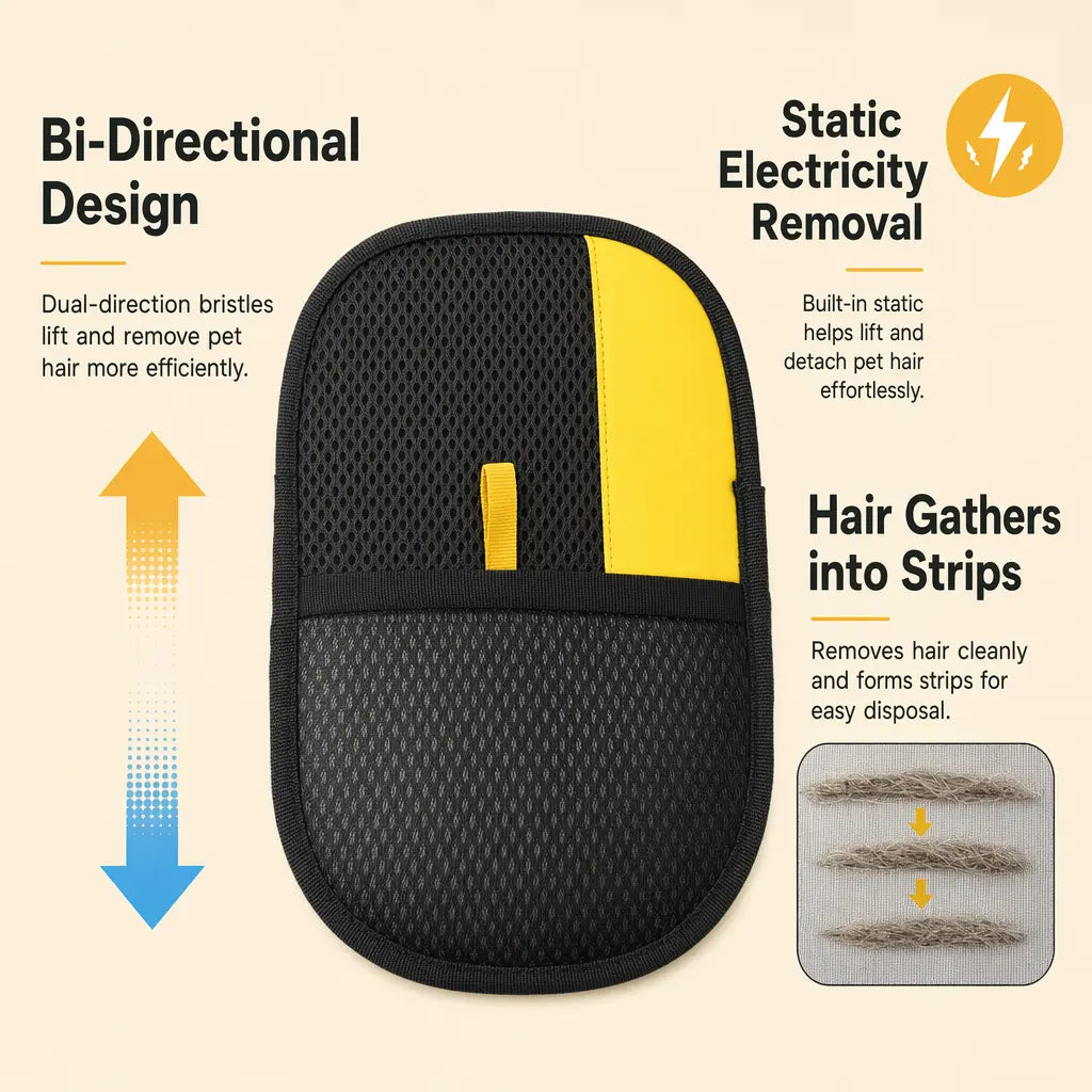 Upgraded Pet Hair Removal Glove for Cats and Dogs - Reusable Electrostatic Fur Remover Mitt for Grooming Furniture, Carpets, and Car Seats, Includes Cat Keychain