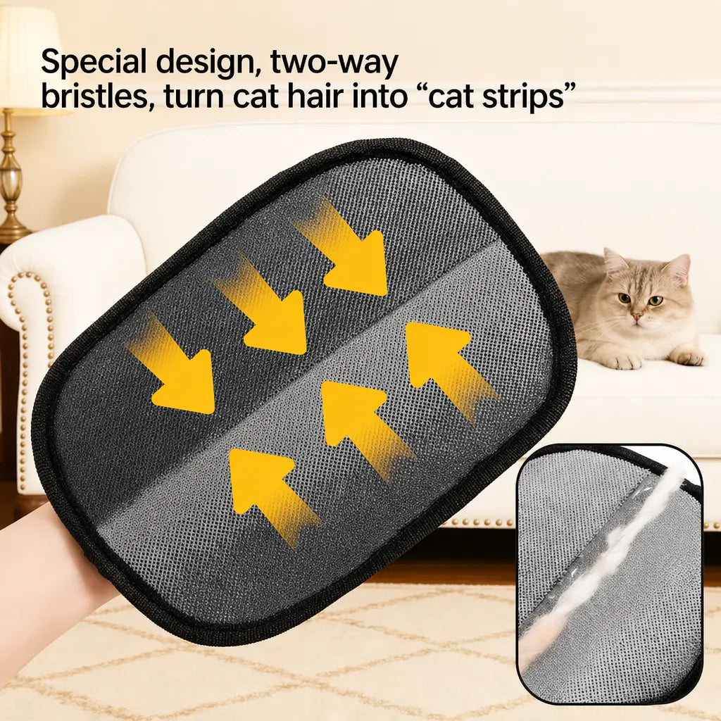 Upgraded Pet Hair Removal Glove for Cats and Dogs - Reusable Electrostatic Fur Remover Mitt for Grooming Furniture, Carpets, and Car Seats, Includes Cat Keychain