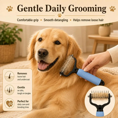 Professional Pet Detangling Comb for Dogs and Cats - Stainless Steel Grooming Tool for Loose Hair Removal, Light Mats, Tangles, Shedding, and Daily Coat Care