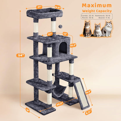 Yaheetech 54-Inch Multi-Level Cat Tree Tower | Premium Activity Centre with Condo & Hammock