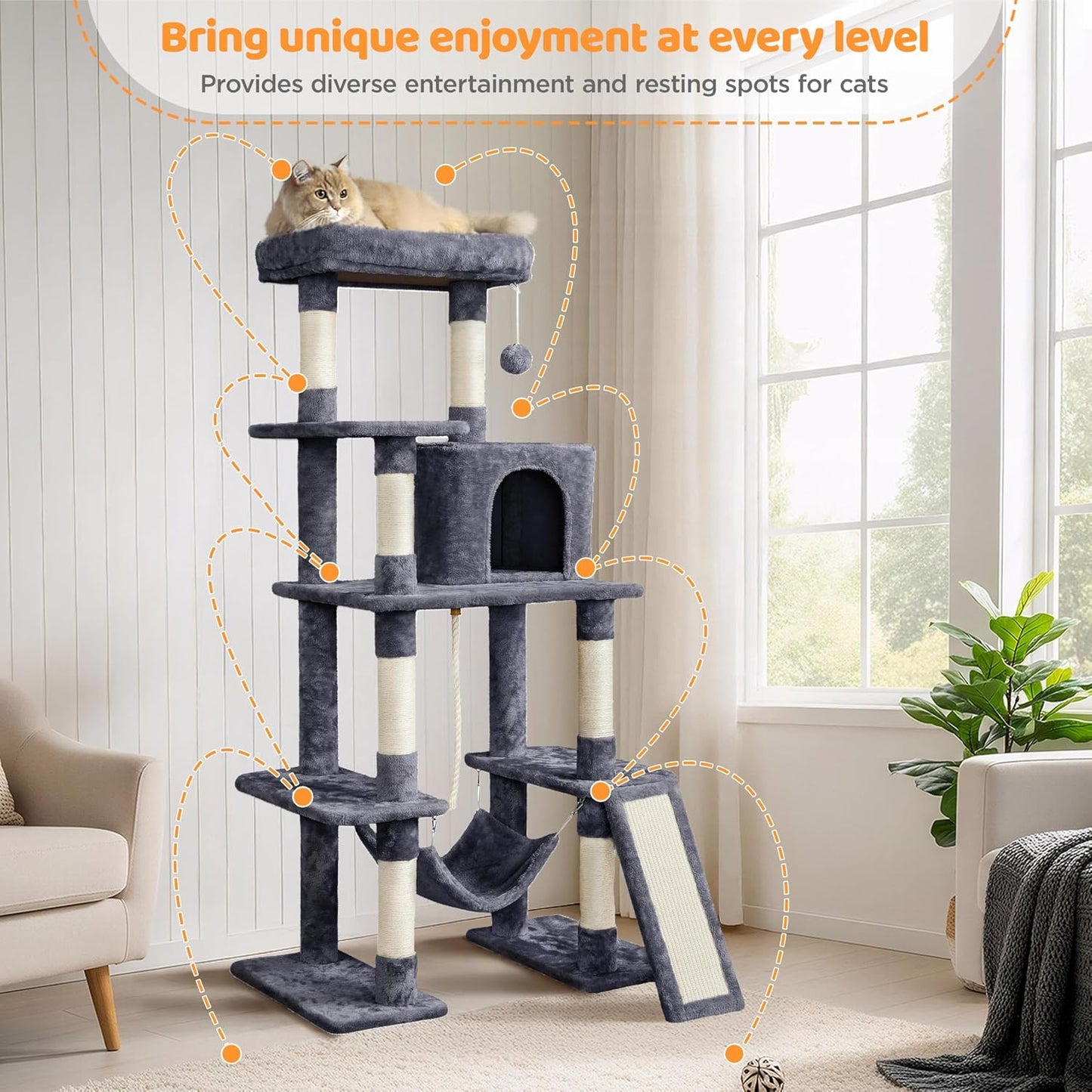 Yaheetech 54-Inch Multi-Level Cat Tree Tower | Premium Activity Centre with Condo & Hammock