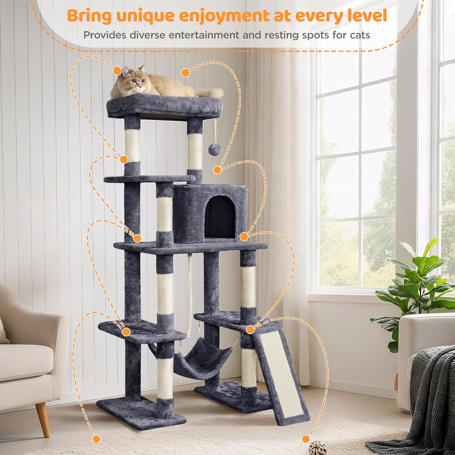 Yaheetech 54-Inch Multi-Level Cat Tree Tower | Premium Activity Centre with Condo & Hammock