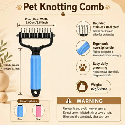 Professional Pet Detangling Comb for Dogs and Cats - Stainless Steel Grooming Tool for Loose Hair Removal, Light Mats, Tangles, Shedding, and Daily Coat Care