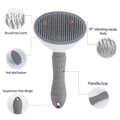 Pet Grooming Essentials Set - Self-Cleaning Slicker Brush, Dual-Sided Stainless Steel Dematting Comb, Tear Stain Comb, and Fur Removal Tool for Dogs and Cats with Long or Short Hair