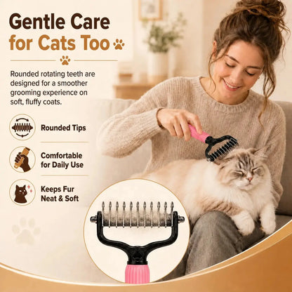 Professional Pet Detangling Comb for Dogs and Cats - Stainless Steel Grooming Tool for Loose Hair Removal, Light Mats, Tangles, Shedding, and Daily Coat Care