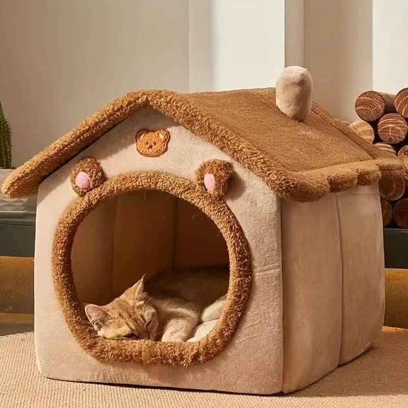 Winter Insulated Cat House - Warm Cozy Pet Bed for Cats and Puppies