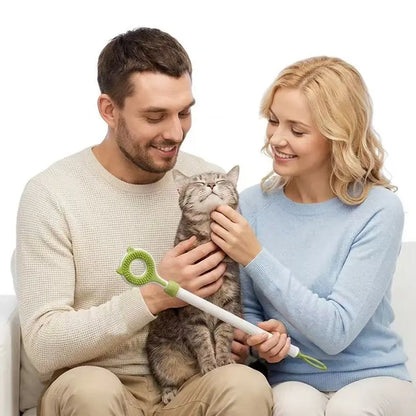 Adjustable 3-in-1 Cat Massage Wand with Retractable Scratcher, Dual-Surface Grooming Brush, and Interactive Teaser Strings – Long Handle Self-Grooming Toy for Indoor Cats and Kittens