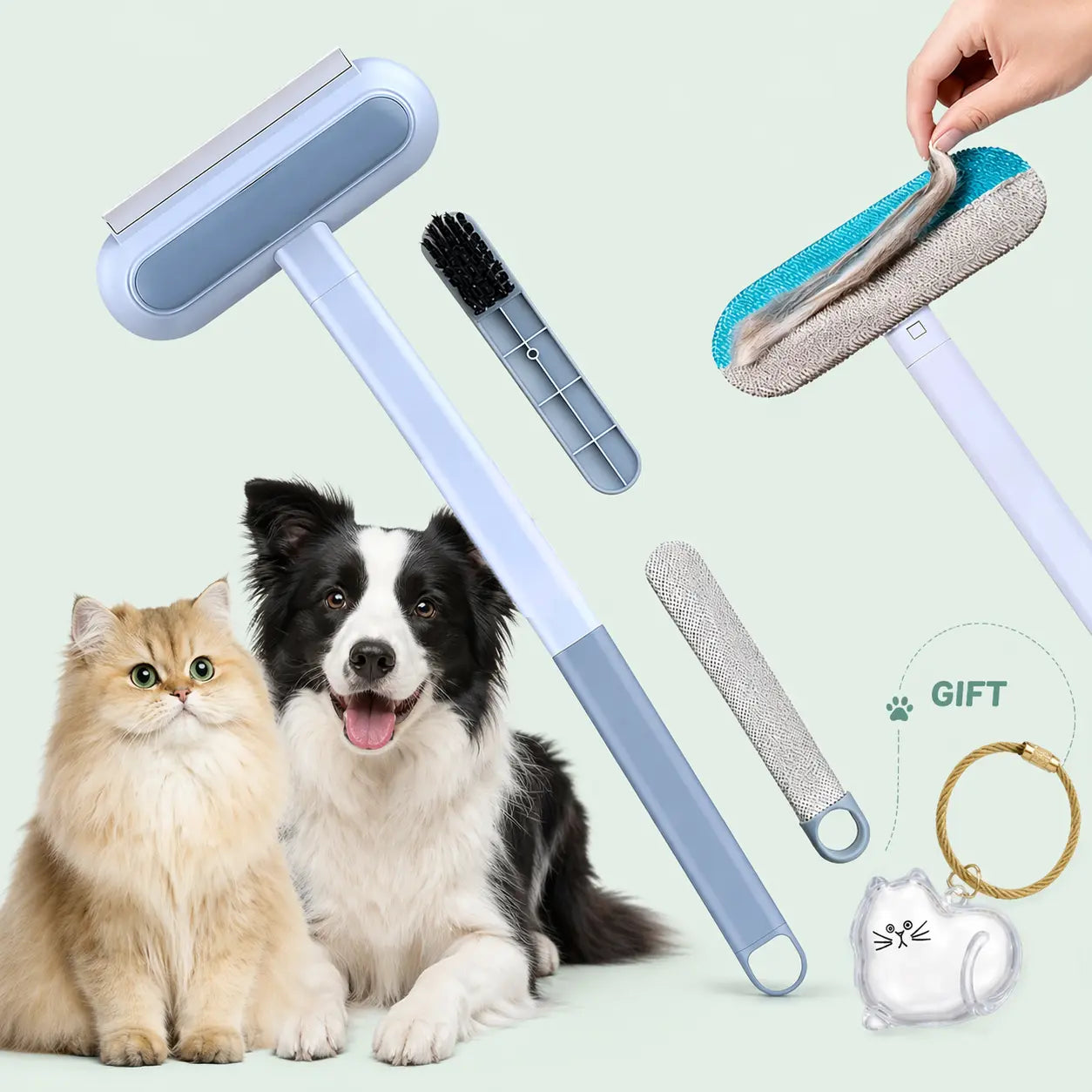 Enhanced Pet Hair Removal Brush with Extended Handle, Versatile Lint Cleaning Tool for Furniture, Bedding, Clothing, and Vehicle Interiors