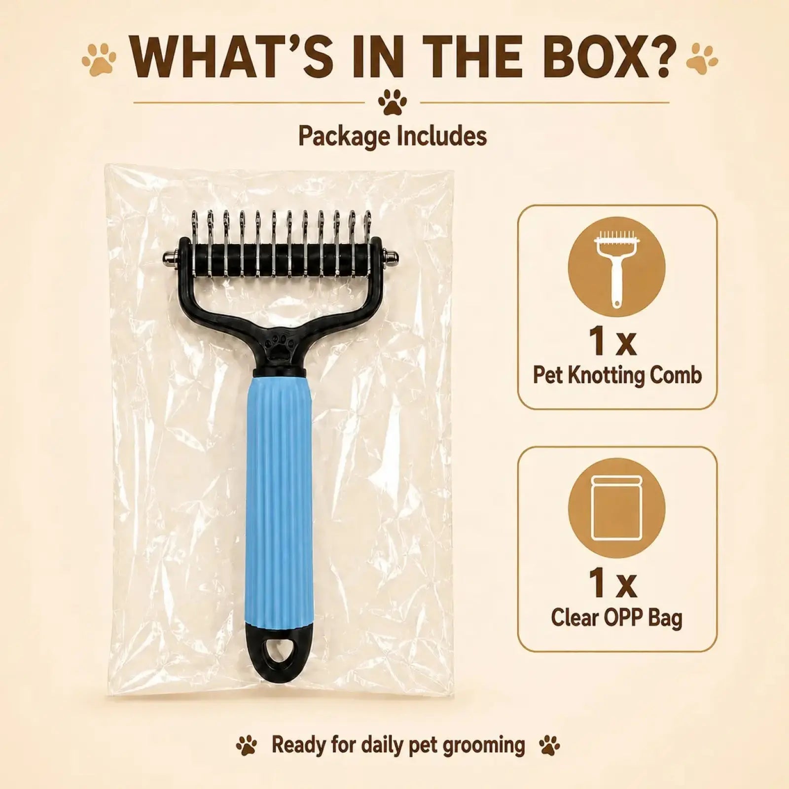Professional Pet Detangling Comb for Dogs and Cats - Stainless Steel Grooming Tool for Loose Hair Removal, Light Mats, Tangles, Shedding, and Daily Coat Care