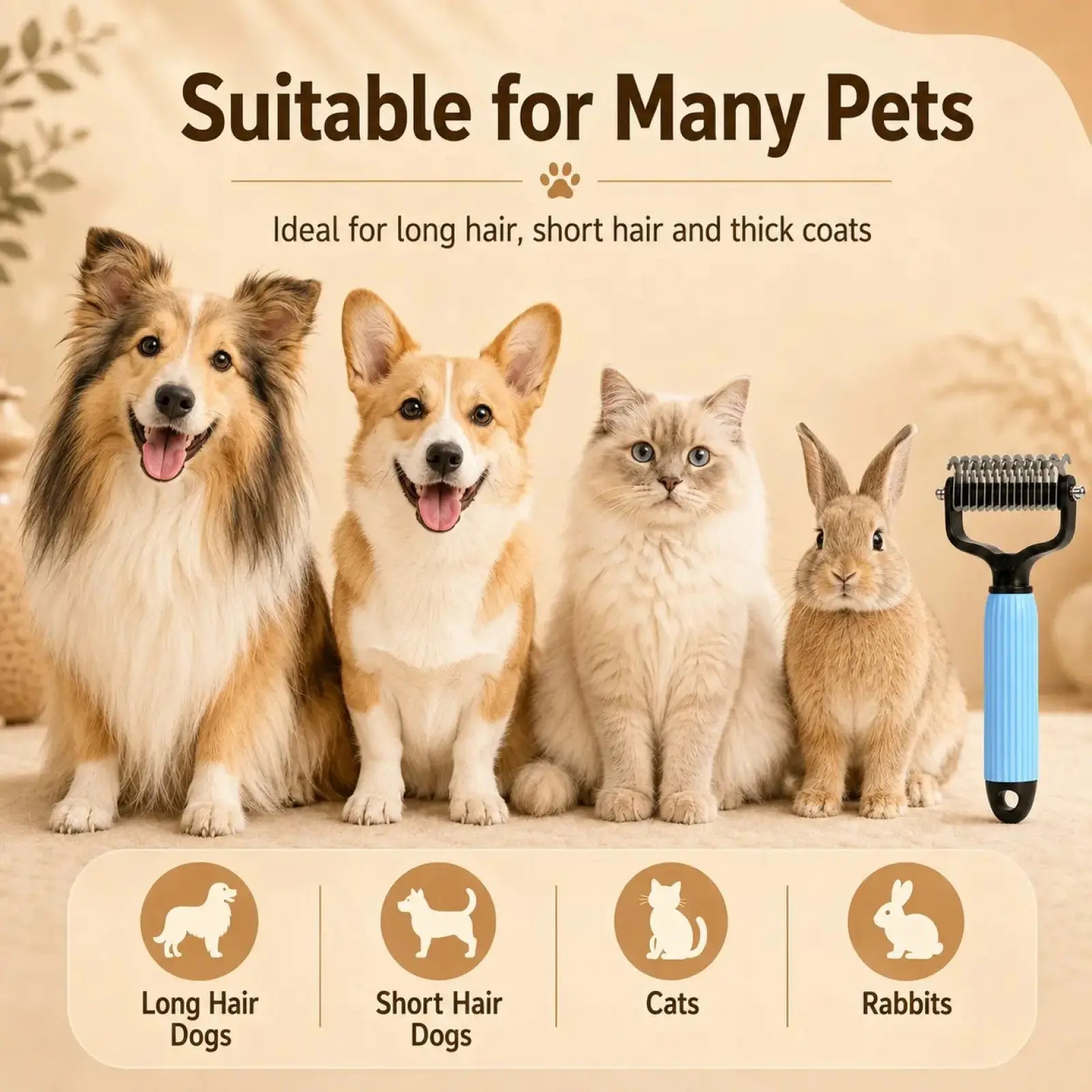 Professional Pet Detangling Comb for Dogs and Cats - Stainless Steel Grooming Tool for Loose Hair Removal, Light Mats, Tangles, Shedding, and Daily Coat Care