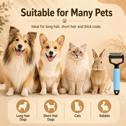 Professional Pet Detangling Comb for Dogs and Cats - Stainless Steel Grooming Tool for Loose Hair Removal, Light Mats, Tangles, Shedding, and Daily Coat Care